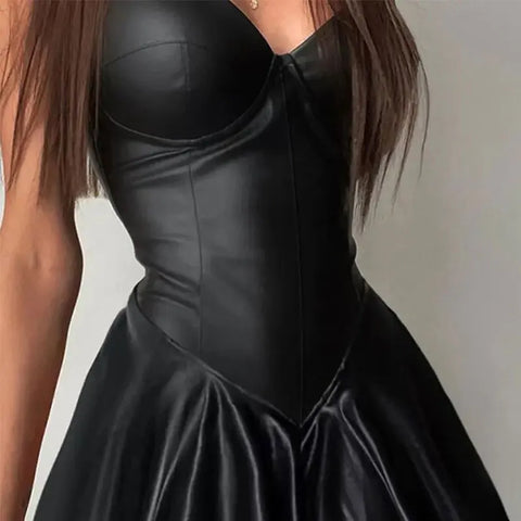 robe en cuir pu sexy à bretelles