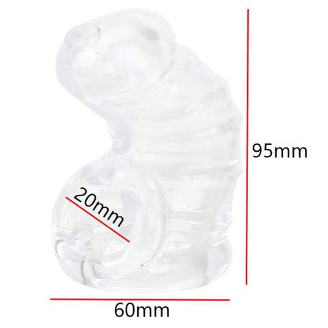 Dimension cage de chasteté en silicone transparent la capote