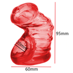 Dimension cage de chasteté en silicone rouge la capote